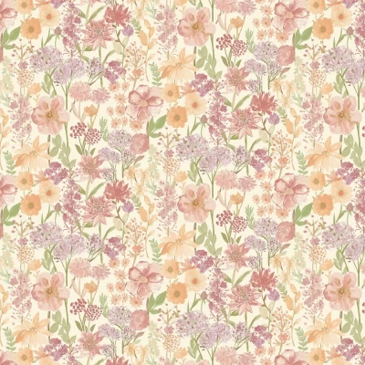 Image of Grandeco Wildflowers Wallpaper Natural Flower Themed Modern for Living Room, Bedroom, Hallway Smooth Matte Finish Pink/Cream