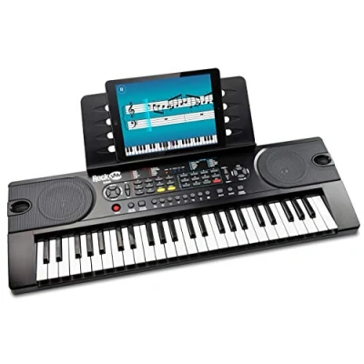 Image of RockJam 49 Key Keyboard Piano with Power Supply, Sheet Music Stand, Note Stickers &amp; Simply Lessons., Black