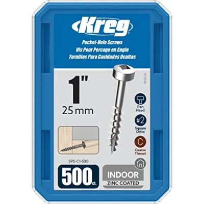 Image of Kreg SPS C1 500 Zinc Pocket Screws, 1 Inch, #7 Coarse Thread, Pan Head (500 Count)