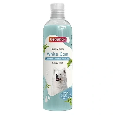 Image of Beaphar White Coat Dog Shampoo, Enriched with Green Tea Extract &amp; Aloe vera, Specially Formulated For Light Haired Dogs, Vegan, Mild pH Neutral, Fresh, Clean, Soft Coats, 250 ml