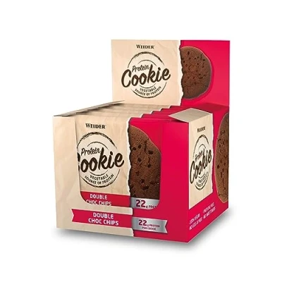 Image of Weider Protein Cookie (12x90g) Double Choco Chip Flavour. Delicious Giant of Plant based High Content up to 22g/serving, handy individual packs, for Extra and Energy, Vegan
