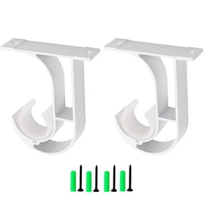 Image of Aluminum Alloy Curtain Rod Bracket,Curtain Holder,Curtain Supportor,Mounted on the Ceiling 2 Set (White)