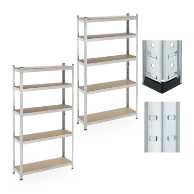 Image of Relaxdays 2X Heavy Duty Shelving, 5 Levels, 180 x 100 30 cm, up to 500 kg, Steel, Storage for Cellar &amp; Garage, Silver