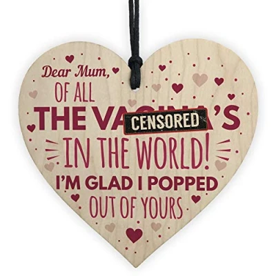 Image of RED OCEAN Funny Mum Gifts Novelty Rude Birthday From Daughter Wood Heart Sign Keepsake