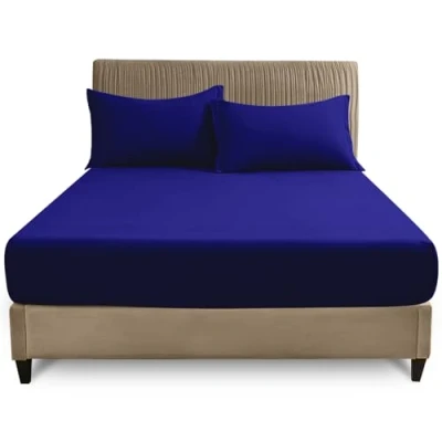 Image of GC GAVENO CAVAILIA 4ft Fitted Bed Sheet Polycotton Small Double with Elasticated Corners Machine Washable, Breathable Sheets Royal Blue