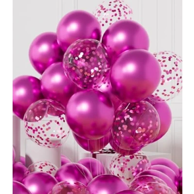 Image of AULE Metallic Pink Latex Balloons: 42 Pack 12 inch Chrome Light Confetti Party Balloons and Hot Helium Balloon Birthday Baby Shower Gender Reveal Valentine&#039;s Day Wedding Decoration