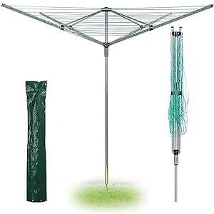 Image of BONAFIDE 4 Arm Rotary Washing Line, Outdoor Laundry Heavy Duty Large Clothes Rotating Airer Dryer, Line with Ground Spike &amp; Cover (45M)