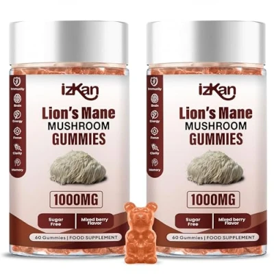 Image of Mushroom Gummies 1000mg Lion Mane Supplement Promotes Focus, Memory, and Mood 60 Count (Mixed Berry Flavor, Halal, Gluten Free, Vegan) (2)