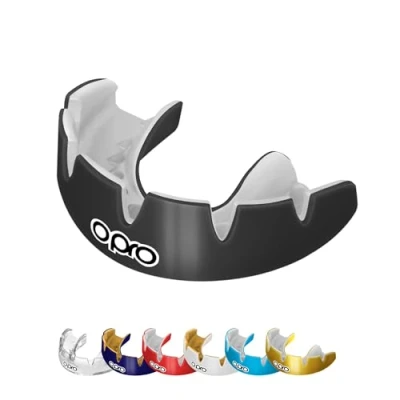 Image of OPRO Instant Custom Fit Braces Mouth Guard, Dentist Mouthguard Featuring Revolutionary Fitting cage, Ultimate Comfort, Protection &amp; Fit, Gum Shield for Rugby, Boxing, MMA, Hockey (Gold)