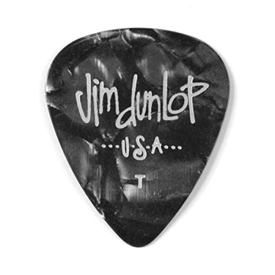 Image of Dunlop 483R02TH Genuine Celluloid, Black Pearloid, Thin, 72/Bag