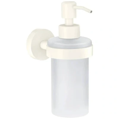 Image of tesa MOON WHITE Soap dispenser, matt white, satin glass pump 200 ml for industrial style and modern bathrooms no drilling required, incl. adhesive solution 171 mm x 70 119