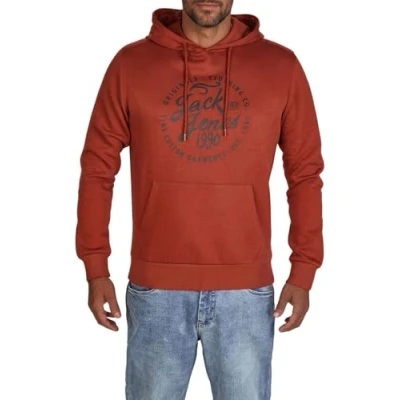 Image of JACK &amp; JONES JJEADRIAN Men&#039;s Regular Fit Hoodie Pullover Sweater Print Black Grey Green Brown Beige Blue S M L XL XXL 3XL, Brandy Brown,
