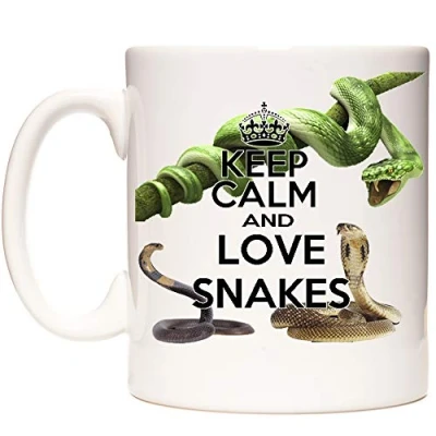 Image of Snake Mug, Keep Calm Love Snakes. 11oz Ceramic Mug with Images Printed Both Sides. Gift for Keepers.