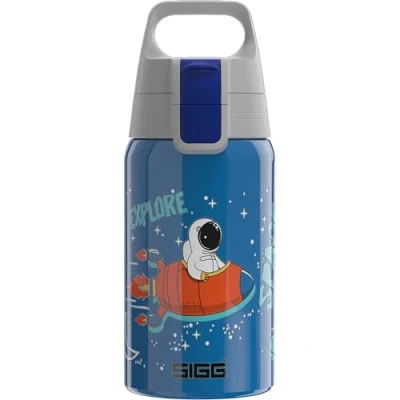 Image of SIGG Stainless Steel Kids Water Bottle Shield One Space Suitable For Carbonated Beverages Leakproof Lightweight BPA Free Dark Blue with Astronaut 0.5L