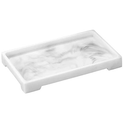Image of Luxspire Vanity Tray, Bathroom Tray Toilet Tank Storage Resin Kitchen Sink Trays, Countertop Organizer for Candles Soap Towel Perfume Holder Jewlery Dish, Marble Style M White