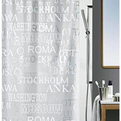 Image of Spirella Cities PEVA Plastic Opaque Shower Curtain, 180 x 200 cm, Silver/White