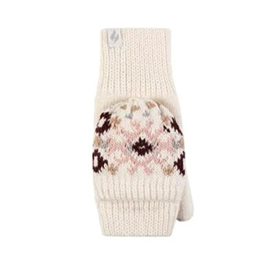 Image of Women&#039;s 1 Pack SOCKSHOP Heat Holders Heather Patterned Converter Mittens Cream One Size
