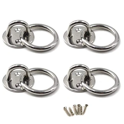 Image of M5 Ceiling Hook Pad Eye Plate 304 Stainless Steel Wall Mount Heavy Duty for Hanging (Pack of 4,Screws Included)