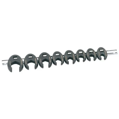 Image of Draper Expert 8 Piece Crow Foot Spanner Set 61034 Metric 3/8&quot; Sq Dr Metal Rail Tool Kit