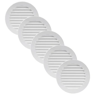 Image of Vent Systems 100 mm / 4&quot; Inch Round Soffit Cover Pack of 5 White Louvered Plastic Grill Grille with Screen Mesh HVAC, Ducting, Pipe Air Supply Vents for Bathroom, Kitchen