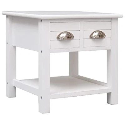 Image of vidaXL Side Table White Paulownia Wood/MDF Office/Bedroom/Living Room Storage Furniture with Drawers, Scandinavian Farmhouse Style