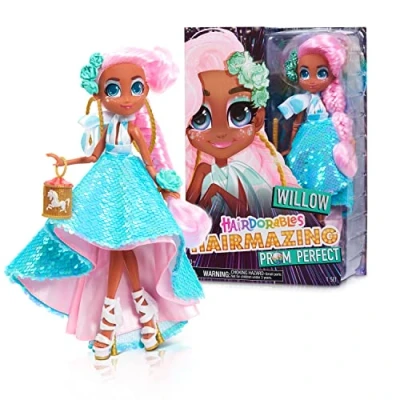 Image of Hairdorables Hairmazing Prom Perfect Fashion Dolls, Willow, Pink and Green Hair, Kids Toys for Ages 3 Up by Just Play