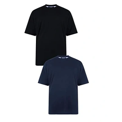 Image of KAM Big and Tall &#039;Stan&#039; Plain Crew Neck T Shirt in 2 Pack Cotton Rich Top Large Size Fit JEANBASE Black/Navy 5XL