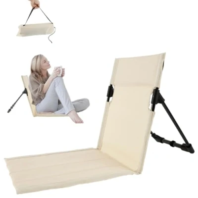 Image of QINGLANG Folding Beach Chair Lightweight Camping Floor with Storage Bag Portable Seats Low Fold up Sun Lounger Back for Fishing Barbecues Hiking Traveling (Army Green)