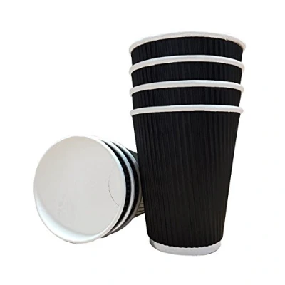 Image of UK Business Supplies Belgravia 500 Pcs Black Corrugated Paper Disposable Cups, Triple Layer Cups for Drinking Tea, Coffee, Cappuccino and Other Hot Drinks (12 oz)