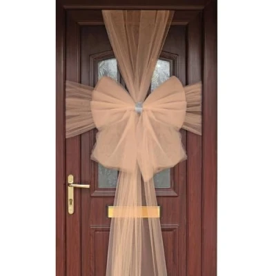 Image of ReTaaj Extra Large Deluxe Fabric Christmas Bow &amp; Ribbon Kit Front Door Window Wedding Traditional Xmas Party Gifts Outdoor Decoration (Gold)