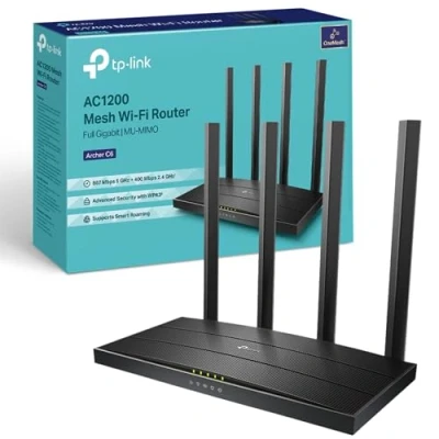 Image of TP Link AC1200 Wireless Dual Band Wi Fi Router Speed Up to 867 Mbps/5 GHz + 300 Mbps/2.4 GHz, 4+1 Gigabit Ports, Core CPU, Parental Control, Easy setup (Archer C6)