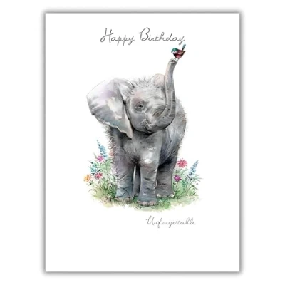 Image of Female Birthday Card for Her General Women/Girls Special Finish Elephant and Bird Artistic Design Made in the UK Eco Friendly