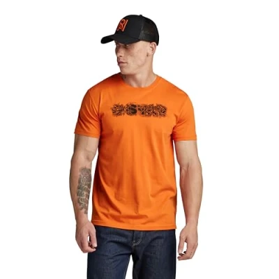 Image of G STAR RAW Men&#039;s Distressed Logo T Shirt, Orange (orange D24363 C506 1018), XS