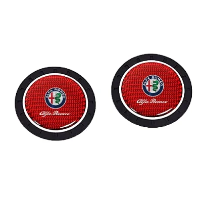 Image of JJRY 2PCS Car Cup Holder Coasters for Alfa Romeo Giulia Stelvio Giulietta Insert Mat Anti Slip Coaster Interior Accessories,Red style