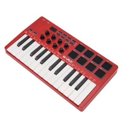Image of M VAVE SMK 25RD 25 Key USB MIDI Keyboard Controller with 8 Backlit Drum Pads, Bluetooth, Keys, Professional Dynamic Red​
