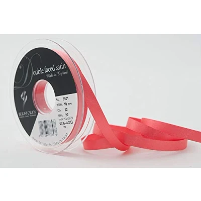Image of Berisfords Satin Ribbon, Coral, 10 mm, 20m
