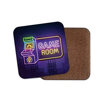Image of 1 x Neon Game Room Sign Coaster Arcade Gamer Gaming Men&#039;s Fun #14767