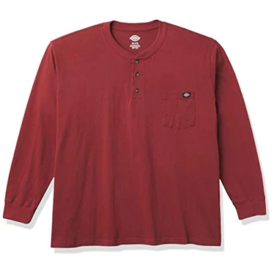 Image of Dickies Men&#039;s Long Sleeve Heavyweight Henley Shirt, Madder Brown, S