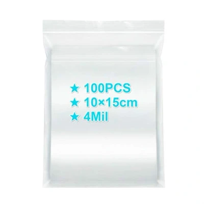 Image of Ziplock Bags 10x15cm, 100PCS, 4 Mil Extra Thick Medium Size Clear Plastic Resealable with Lock Seal Zipper, Storage Pouches Grip for Jewelry Mask Incense Packaging