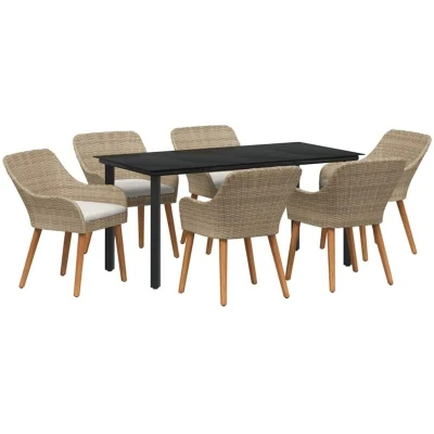 Image of vidaXL 7 Piece Garden Dining Set Beige Poly Rattan