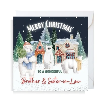 Image of Second Ave Brother &amp; Sister in Law Christmas Polar Bear Square Xmas Holiday Festive Greetings Card