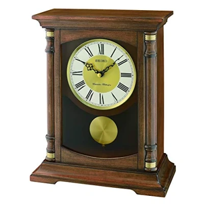 Image of Seiko Wooden Melody Mantel Clock with Pendulum, Wood, Brown, 16.5 x 30.2 39.1 cm