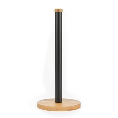 Image of Salter BW13565EU7 Toronto Kitchen Roll Holder Freestanding Paper Towel Holder, Countertop Stand, Worktop Organiser Storage Rack for Standard Rolls, Classic Acacia Wood Design, Black