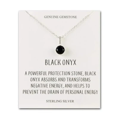 Image of Philip Jones Sterling Silver Black Onyx Gemstone Necklace with Quote Card