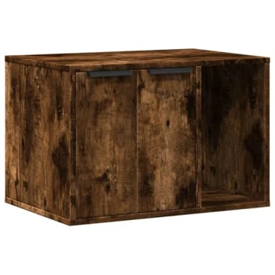 Image of vidaXL Cat Litter Box Enclosure End Table Smoked Oak Engineered Wood, 60x40x40cm, Versatile House/Storage Cabinet with Hidden Design for Living Room/Bedroom