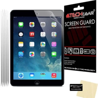 Image of [Pack of 5] TECHGEAR Screen Protectors for iPad Air 9.7&quot; &amp; 2 (iPad 5 6) Clear Lcd Compatible with Apple Cloth Application Card