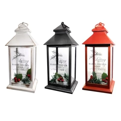 Image of Personalised Large In Loving Memory 3 Led Candle Christmas Memorial Lantern Enter Your Own Custom Text (Red)