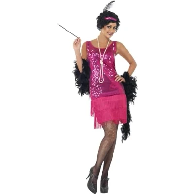 Image of Smiffys Funtime Flapper Costume, Hot Pink, M UK Size 12 14