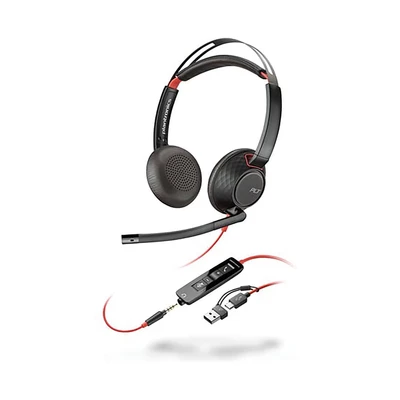 Image of Plantronics Poly Blackwire 5220 Stereo USB C Headset +3.5mm Plug +USB C/A Adapter