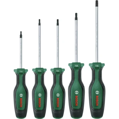 Image of Bosch Screwdriver Set TX 5 Piece (5X High Performance Screwdrivers for DIY; S2 Steel; Softgrip; Magnetic Tip)